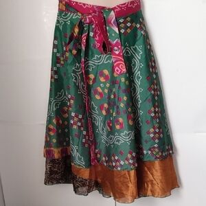 Vtg Boho Gypsy Silk Wrap Skirt